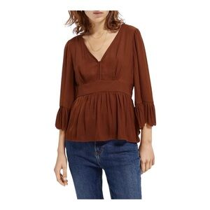 Scotch & Soda Brown V-Neck Peplum Top